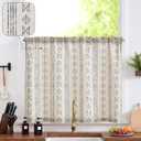 jinchan Boho Kitchen Curtain Linen Tier Curtain Bohemian Cafe 24 Inch Geometric Striped Small Window Drape Light Filtering Farmhouse Country Rustic for Bathroom RV 1 Panel Black on Beige