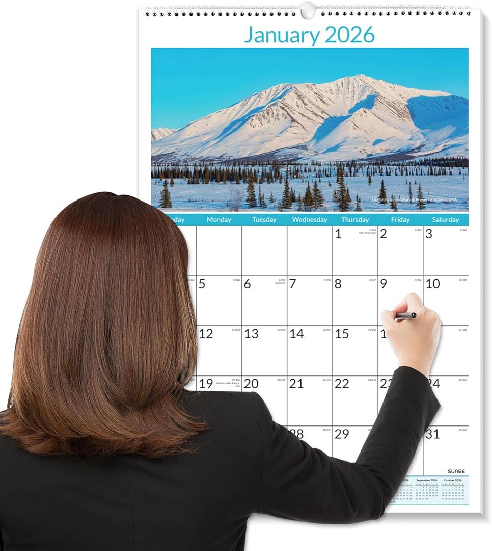 SUNEE 2026 Wall Calendar Large 22.75"x15.5", 21 Month from October 2025 to June 2027, Vertical Extra Large Monthly Calendar 2026-2027 for Wall, National Parks
