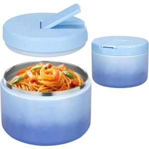 12oz Insulated Vacuum Food Jar with Buckle Lid Wide Mouth Soup Thermo for Hot Food Kids Leakproof Stainless Steel Lunch Container (Gradient Blue, 12OZ)