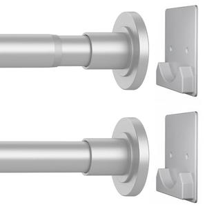 CorkLatta Matte Silver Shower Curtain Rod,1 Inch Diameter Stainless Steel Adjustable Spring Tension Rods 32 to 80",with Holders,Anti-Slip,Curtain Rods No Drilling(1 Pack)