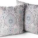 No brand Boho Pillow Covers 22x22 Set of 2, White Navy Blue Carpet Pattern Outdoor Decorative Throw Pillows Ethnic Rustic Farmhouse Cushion Cases Linen Gifts for Couch Sofa Decor