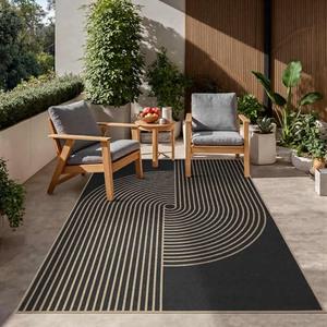 Latte&Fog Modern Easy Jute 4x6 Rug, Washable Outdoor Patio Rug for Living Room, Black and Brown Contemporary Non Slip Natural Indoor Carpet for Bedroom Backyard Office Dining Room
