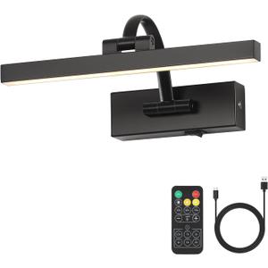 Picture Lights for Wall Battery Operated, Wireless Dark Brown Art Lighting for Paintings Rechargeable Gallery Lights with Remote and Timer 3CCT Dimmable Painting Lights for Portrait 11.42 Inch 2W