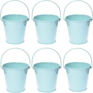 Small Metal Buckets with Handle, 6 Pack 4.3 Inch Colored Galvanized Bucket for Kids,Classroom,Crafts,and Party Favors (Green Blue, 4.3" Top)