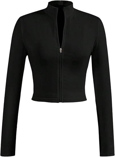 SOLY HUX Women's Full Zip Workout Running Crop Tops Athletic Jacket Long Sleeve Yoga Cropped Tee Shirts Dark Blue Large