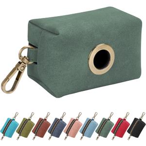 Didog Classic Dog Poop Bag Holder, Easy-Pull and Elegant PU Leather Pet Waste Bag Dispenser for Leash with Carabiner Clip, Includes 1 Roll Dog Waste Bag for Daily Walking, Green