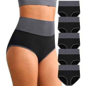 Eiggam High Waisted Underwear for Women Tummy Control Panties Cotton Briefs Full Coverage Breathable Underwear Packs Women (Medium, Black - 5 Pack)