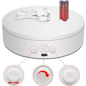 ComXim Rotating Display Stand with Type-C, 360 Motorized Spinning Display Turntable Adjustable Speed and Direction, Cup Turner for Tumblers, Photography Lazy Susan for Jewelry Display (white, 4.53'')