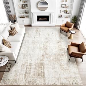 9x12 Area Rug for Living Room: Washable Abstract Soft Rugs Non Slip Modern Stain Resistant Low Pile Carpet for Dining Room Bedroom Nursery Office (Beige, 9'x12')