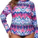Halcurt Women's Plus Size Long Sleeve Rash Guard Swim Shirts UPF50+ Sun Protection Loose Fit Swimsuit Top (4X, Bohemian Blue)