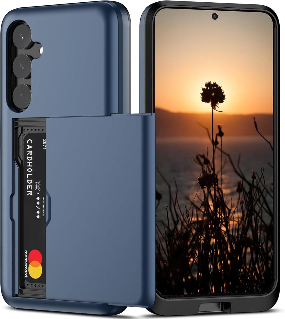 Nvollnoe for Samsung S24 Case with Card Holder Dual Layer Heavy Duty Protective Case Hidden Card Slot Slim Wallet Case for Samsung S24 6.1''(Blue)