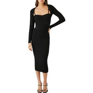 Forever 21 Women's Midi Dress & Shrug Sweater Set (Medium, Black)