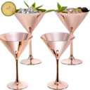 MyGift 8 oz Modern Copper Tone Martini Glasses, Elegant Metallic Plated Stemmed Cocktail Glasses, Set of 4