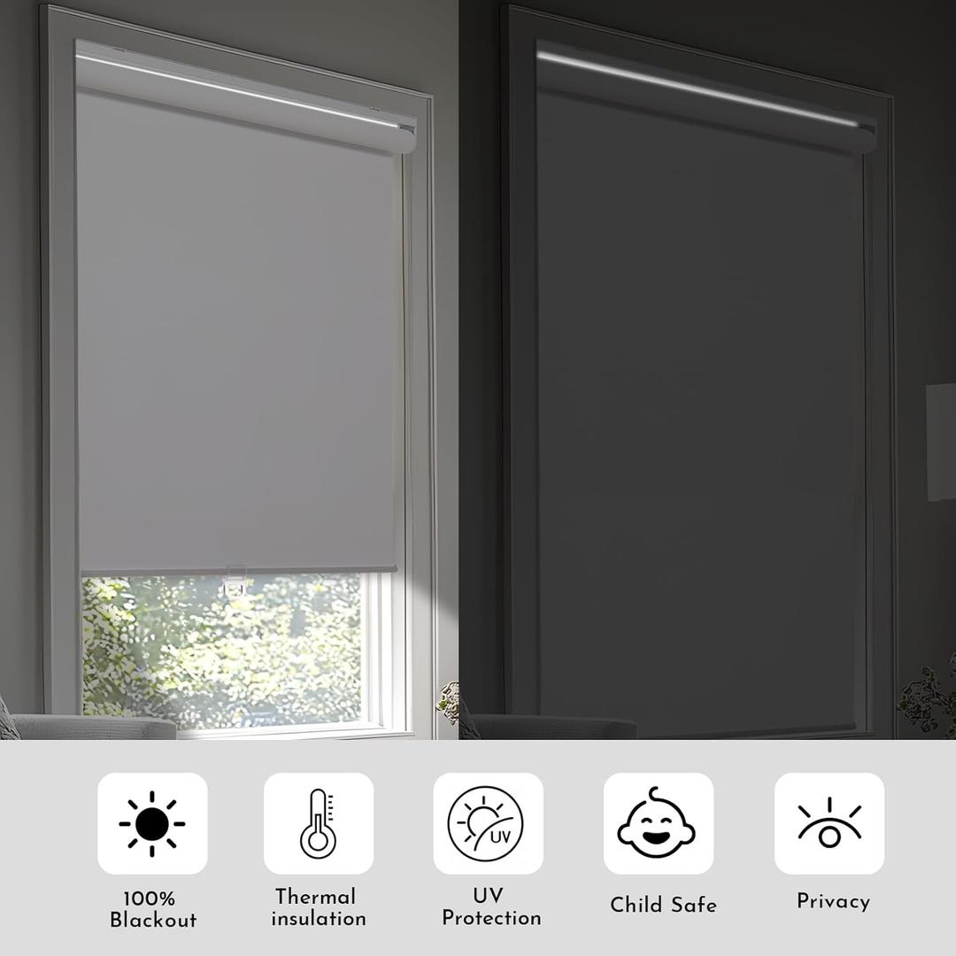 Persilux Cordless Window Shades Blinds (36" W x 72" H, White) 100% Blackout Roller Window Shades UV Protection Energy Saving Window Roller Shades for Windows, Home and Office