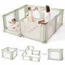 Sweeby Modular Baby Playpen, Customizable & Foldable Playpen for Babies and Toddlers with Easy Access Gate, Portable Indoor & Outdoor Play Yard, Adjustable Shape Kids Activity Center (79"x71", Beige)