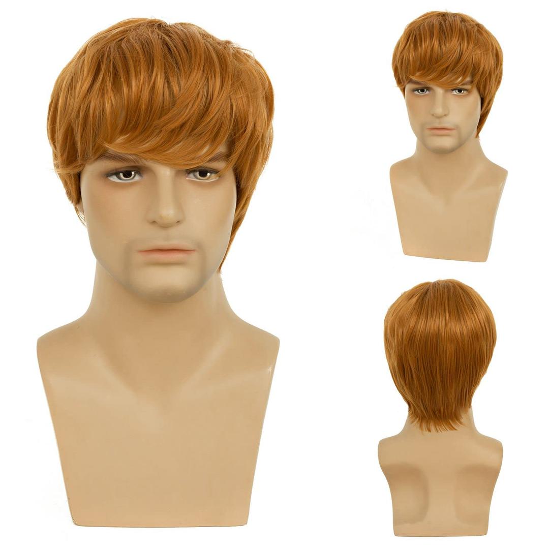 Mens Wig Short Orange Costume Hair Replacement Synthetic Cosplay Halloween Hair Wigs
