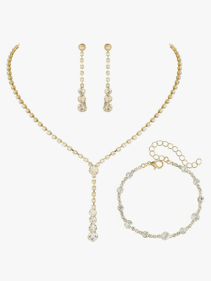 Unicra Bride Silver Bridal Necklace Earrings Set Crystal Wedding Jewelry Set Rhinestone Choker Necklace for Women and Brides 