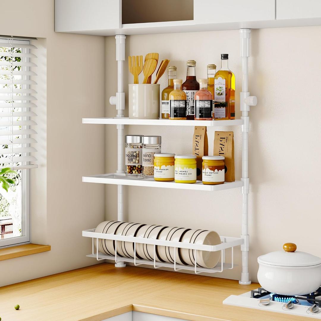 Homeiju 3-Tier Spice Rack Organizer, Multi-functional Kitchen Countertop Shelves, Wall Mount Hanging Spice Rack Seasoning Organizer for Kitchen Organization and Storage, Free Adjustable Height