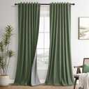 Olive Green Linen 100% Blackout Curtains for Bedroom 120 Inches Long Back Tab Hook Belt Room Darkening Thermal Insulated Black Out Curtain for Living Room Sliding Door 2 Panels Set, 52x120, 10Ft