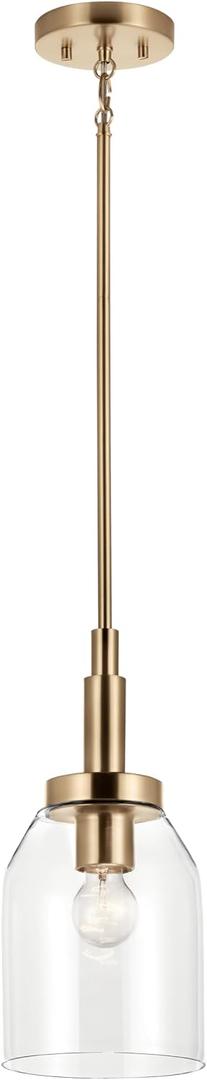 Kichler Madden 1-Light Mini Pendant Light Fixture with Clear Glass Shade in Champagne Bronze, Sloped Ceiling Compatible for Kitchen Island Hanging Lighting, (15" x 7"), 52725CPZ
