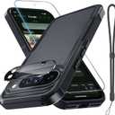 for Google Pixel 10 Pro XL Case with Wrist Lanyard Strap+Tempered Glass Screen Protector+Camera Lens Cover, Full Body Heavy Duty Rugged Shockproof Protective Phone Cover, Black Matte