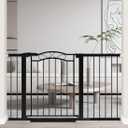 Fairy Baby 51.6"-54.3" Extra Wide Baby Gate with Door, 52 53 54 Inches Walk THR Baby Gates for Stairs Pressure Mounted no Drill, Indoor Tension Metal Child Pet Dog Safety Gate for Kids, Black