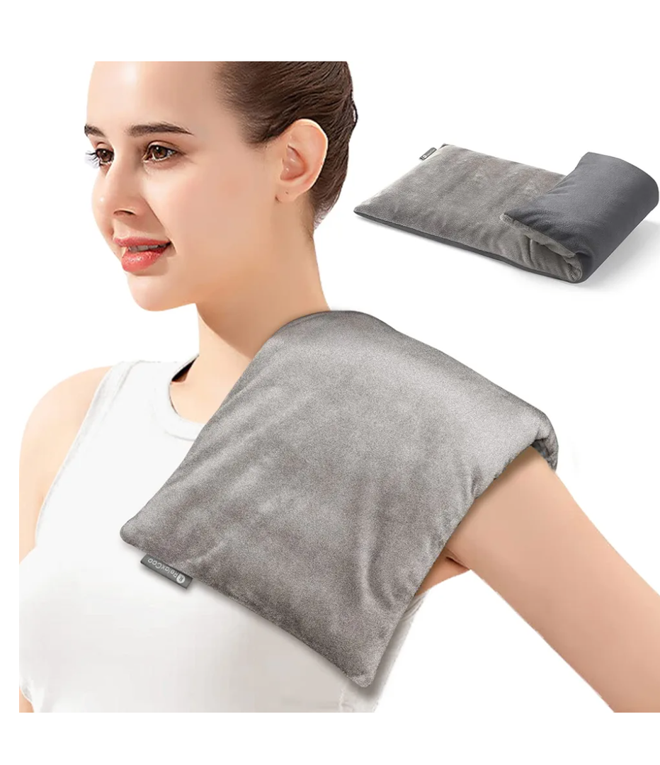 Heating pad Microwavable with Washable Cover 6 * 12" Microwave Moist Heat Pad for Neck Shoulder, Cramps, Back Pain Relief, Warm Compress Rice Bean Bag Hot Pack for Muscles, Joints, Grey/light grey 2 pack