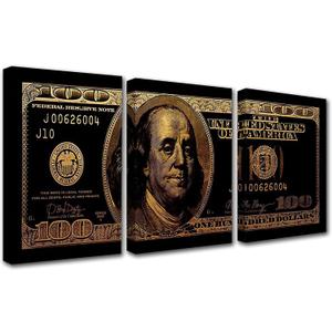 Tucocoo Gold 3 Pieces Inspirational Canvas Wall Art,Dollar Decoration for Office and Home Decor, Canvas Art Home Decor Wooden Framed Ready to Hang Posters and Prints - 42”X20”