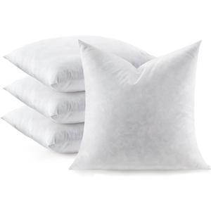 Feather Throw Pillow Inserts Set of 4, Soft Fluffy Square 16 x 16 Inches Decorative Pillow Insert, Feather and Down Euro Pillows for Bed, Couch and Cushion