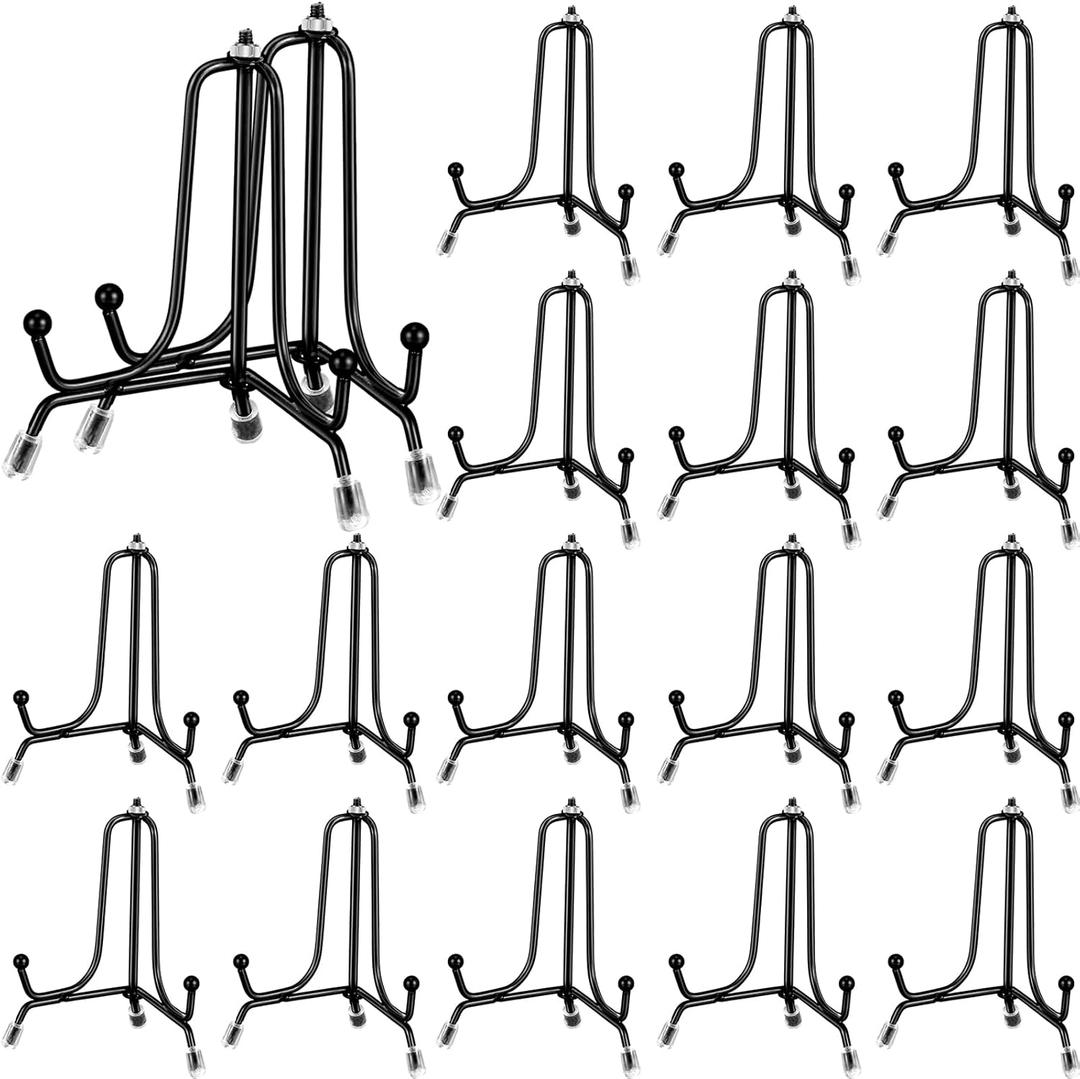 Chumia 18 Pcs Anti Slip Plate Stands for Display, Black Iron Easel Plate Holder Picture Frame Holder Stand for Display Decorative Photo Tabletop Artwork(4 Inch)