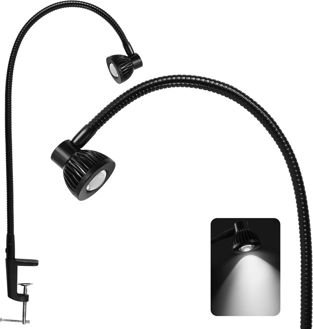 Hersi 5w 30Long Swing Arm 110v/220v Desk Lamp Metal Architect LED Task Light with Clamp, Adjustable Folding Twin-Arm Clip-on Table Lamp,Black