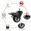 4Pcs 1.5 Inch Heavy Duty Caster Wheels, Swivel Casters with Brakes and M8 Threaded Stem, 110 Lbs Capacity Black Rubber Replacement Wheels for Furniture & Carts