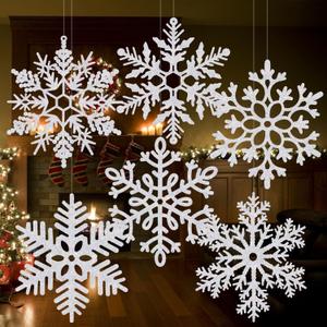 6 Pcs 15'' Large Snowflake Decorations  Giant Hanging Snowflakes, Plastic Snowflakes for Indoor & Outdoor Christmas Decor, Porch & Tree Decorations (White)