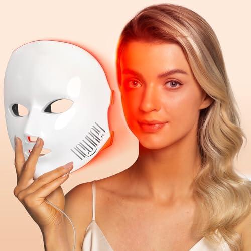 NEWKEY 4D LED Red Face Mask Light Therapy Women MOM wife GIFT, 630nm Red Light Therapy for Face Wrinkle, 465nm Blue Light Therapy Mask for Acne, Real 150LEDs,450 LED Chips, 10 Min auto Off,Plug in