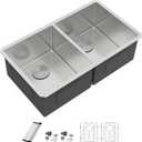 Dcolora 36" Extra Large Double Bowl Kitchen Sink Undermount 50/50 Split 16 Gauge 304 Stainless Steel Double Sinks, Round Corner 36"x19"x10" DC-U7740