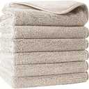 POLYTE Premium Lint Free Microfiber Washcloth Face Towel, 13 x 13 in, Set of 6 (Beige)