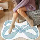 CUANBOZAM Bow-Shaped Bathroom Rug Mat - Handmade Plush Bathmat 30''x24'' (75x60cm) Non-Slip Bow Bathroom Decor for Girls, Coquette Aesthetic Room & Vanity Shaggy Floor Mat (Blue)