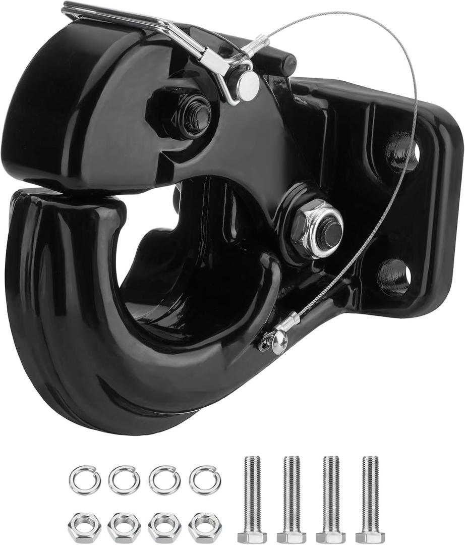 Pintle Hook Hitch 66,000 lbs, Fits 2-1/2 to 3-Inch Lunette Ring Pintle Hitch Receiver, Forged Steel Structure, Anti Corrosion and Anti Rust Coating