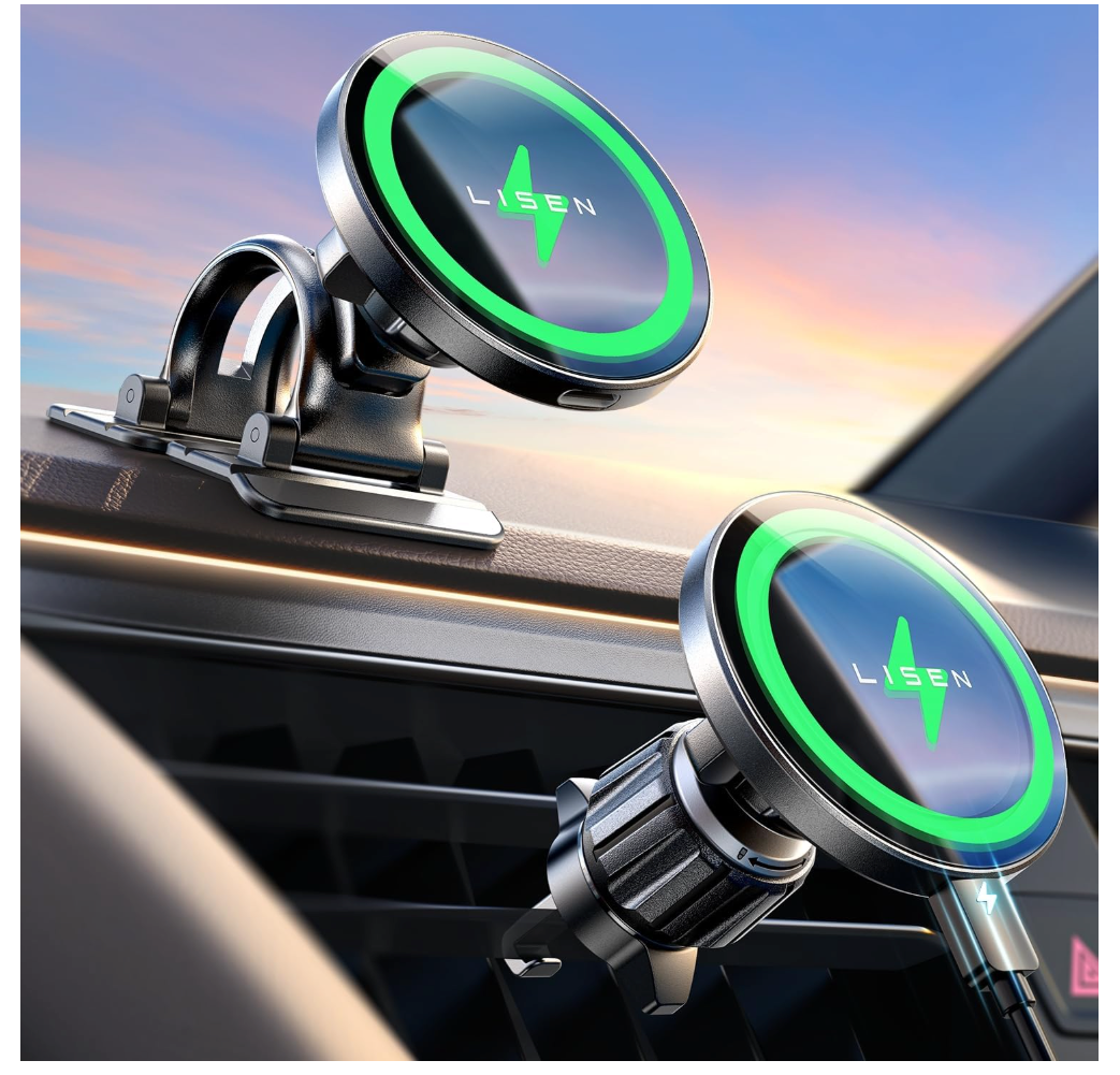 LISEN for 15W MagSafe Car Mount Charger,MagSafe Charger,Wireless Car Charger,Magnetic Phone Holder for Car,Phone Holders for Your Car Accessories for Women Men Jeep Ford F150 for iPhone 1712,Samsung