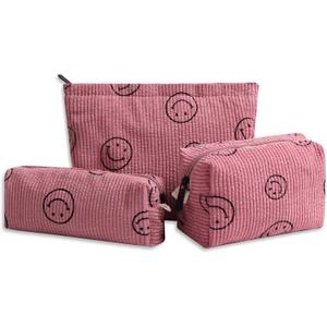 Cosmetic Bags for Women - 3PCs Corduroy Cosmetic Bag Aesthetic Women Handbags Purses Smile Dots Makeup Organizer Storage Makeup Bag Girls Case Bags (3Pcs pink)