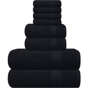 GLAMBURG Ultra Soft 8-Piece Towel Set - 100% Pure Ringspun Cotton, Contains 2 Oversized Bath Towels 27x54, 2 Hand Towels 16x28, 4 Wash Cloths 13x13 - Ideal for Everyday Use, Hotel & Spa - Black