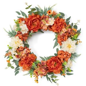 22 Wreaths for Front Door, WELL KNOWN Flowering Fall Wreath for Front Door, Silk Peony Wreath as Front Door Decor, Wall Hanging Home Party Wedding Porch Decor & Gift (Burnt Orange & Champagne)