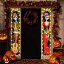 Retisee 2 Pcs Dia De Los Muertos Decorations Day of The Dead Lighted Porch Sign Banners 12 x 72 Skull Hanging Wall Door Banner for Halloween Party Decorations Indoor Outdoor