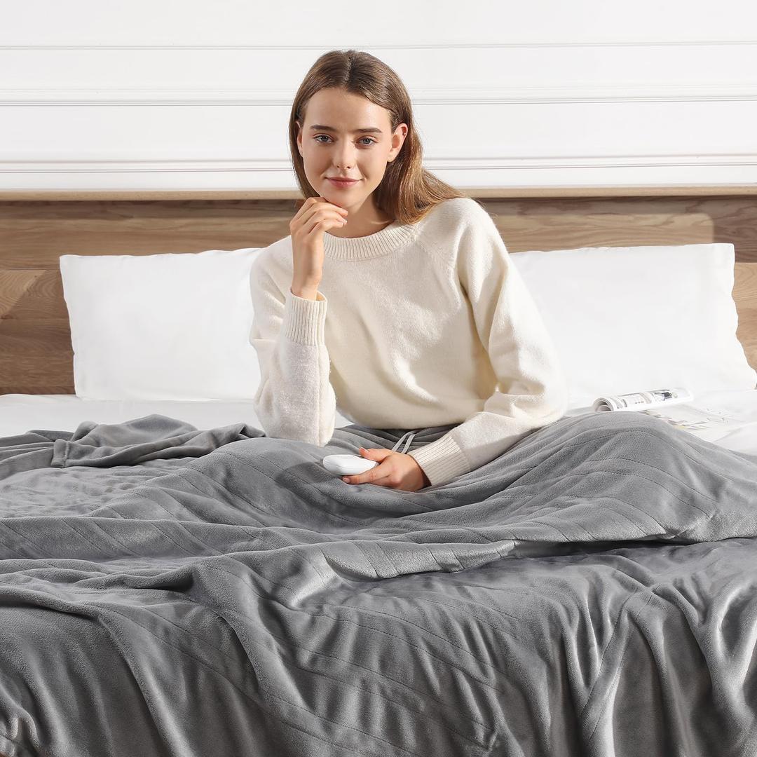 Heated Blanket Queen Size Electric Blanket 84''X90'' - Soft Plush Premium Flannel with Dual Controllers, 5 Heating Level & 10 Hour Auto Off, ETL & FCC Certified, Warm Gifts for Grandma, Grey