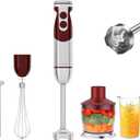 MegaWise 5-in-1 Immersion Hand Blender Set with Variable Speed, 400W, Stainless Steel - Includes Chopper, Whisk, Milk Frother, and Beaker - Ideal for Soups, Smoothies, Baby Food & More (RED)