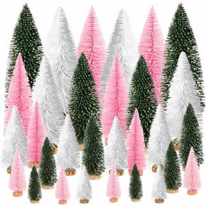 Yahpetes Artificial Mini Christmas Trees, 30 Pcs Sisal Snow Pines in 5 Sizes, Crafting Displaying Decoration, Tabletop Xmas Tree for Home, Party (Pink/White/Green)