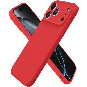 oakxco for iPhone 17 Pro Max Phone Case Liquid Silicone, Cute Thin Slim Grip Soft Rubber Gel for Women Men, Smooth Matte TPU Plain Solid Color Girly Simple Case with Camera Cover Protection, Red