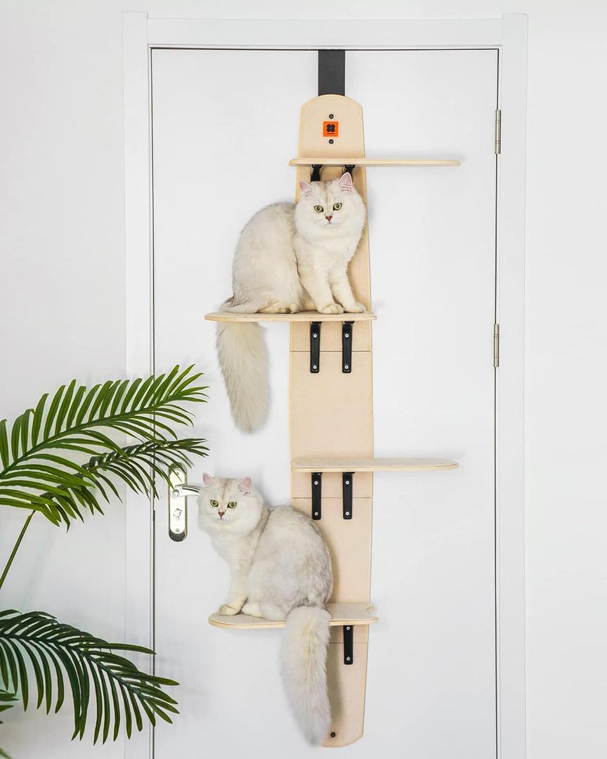 MEWOOFUN 4-Levels Door Hanging Cat Climber Door Mounted Vertical Cat Tree Tower with Carpeted Plank for Indoor Cats (Door Mounted-67.3" H X 22.3" L X 10.5W)