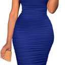 TOPSRANI Women Sexy Midi Dress Bodycon Casual Sleeveless Basic Ruched Tank Summer Club Party Dresses (Large, Blue Solid)