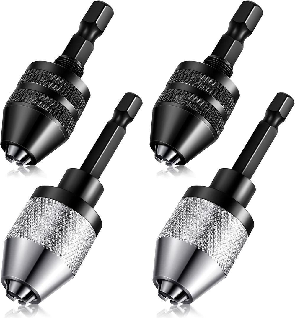 Honoson Keyless Drill Chuck Bit 1/4 Inch Hex Shank Keyless Drill Chuck Fast Change Converter Extension Screwdriver Adapter in 0.3-6.5 Mm, 0.3-3.6 mm for Tool Attachment(4 Pieces)